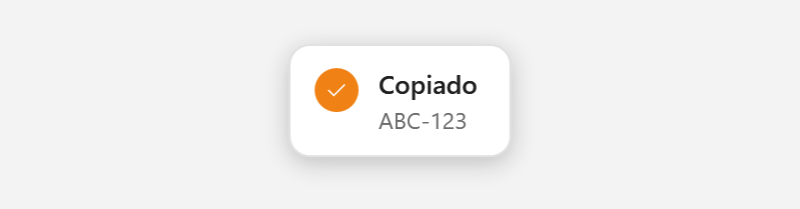 Aviso laranja "Copiado" com o código do produto