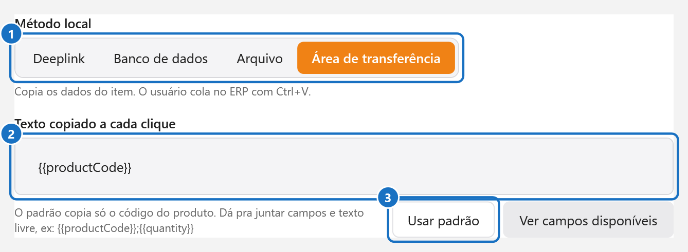 Método Área de transferência com o texto copiado a cada clique